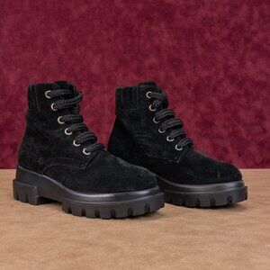 AGL Women Maxine Lux Black Suede Lace-up Combat Ankle Boots sz 5US EUR35.5